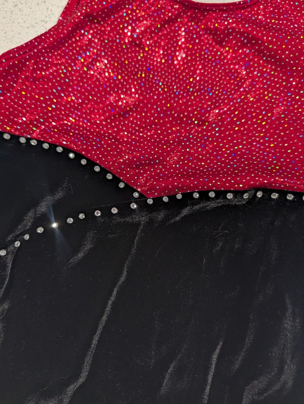 CHRISTMAS GK ELITE Gymnastics Dance Leotard Small Glitter Red Silver Dots VELOUR - Picture 4 of 7